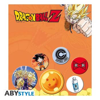 DRAGON BALL - Badge Pack - Mix Begleiten Sie Goku, Gohan, Trunks und Vegeta im Kampf! Die Saiyajins, die mächtigste Kriegerrasse der Welt, sind in diesem Abzeichen von ABYstyle zusammen mit den kultigsten Emblemen aus der Serie zu sehen!